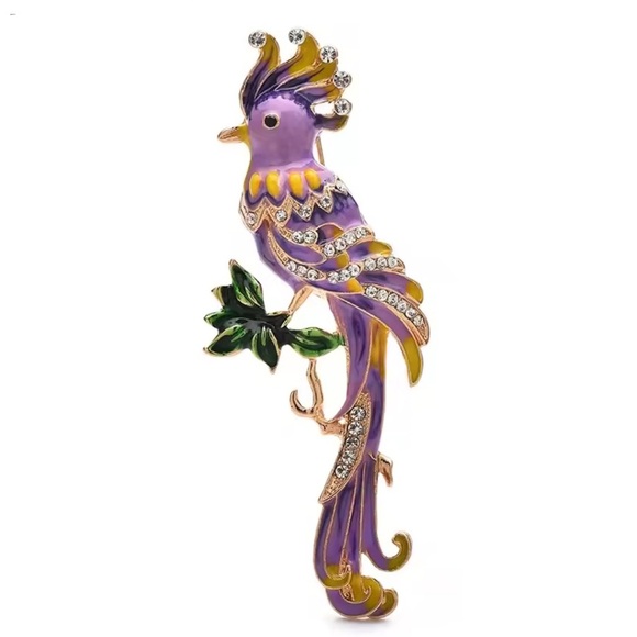 Betsey Johnson Lavender Bird Long Tail Brooch Crystals - Picture 6 of 6